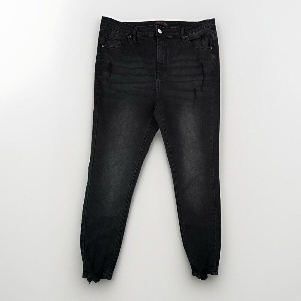 Haute Curve Black Distressed Skinny Jeans 18 High Rise Goth Grunge Y2K Alt